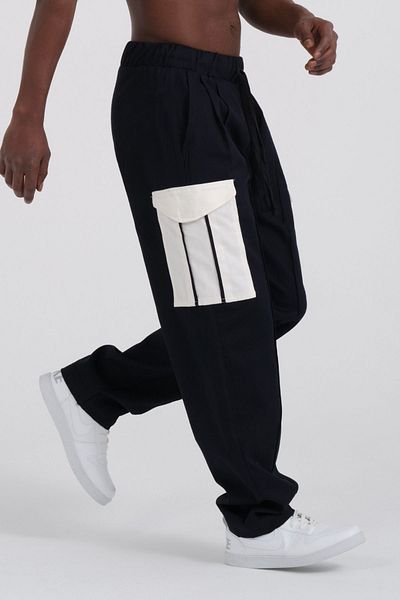 RELAXL 100% Cotton Gabardine Baggy Fit Side Pocket Comfortable Trousers Navy Blue