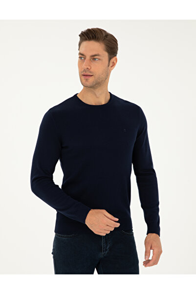 Pierre Cardin Navy Blue Slim Fit Crew Neck Basic Knitwear Sweater 50296575-Vr033