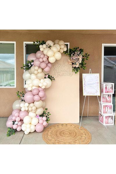eğlencemarketi Retro Pink Blush and White Balloon Chain 100 Pieces