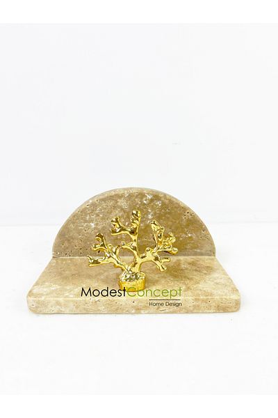 Modestmar Travertine Marble Napkin Holder Gold Coral Object Semicircle Napkin Holder