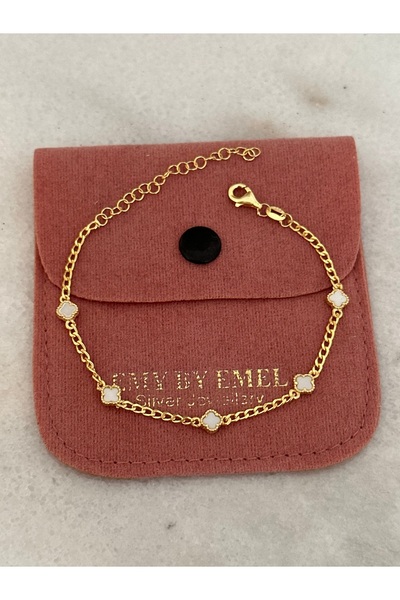 emy by emel luxury silver jewelry Altın Kaplama Mini Yoncalı Bileklik 925 Aya...