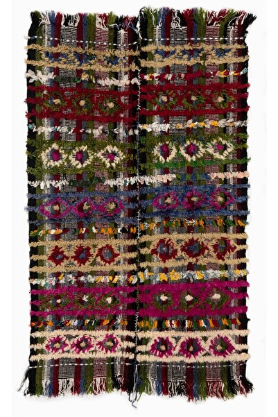 Tekin 90x140 cm Çok Renkli Eski El Dokuması Türk Kilimi. Yatak, Zemin, Kanepe...