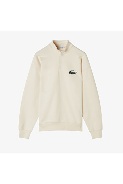 Lacoste Unisex Loose Fit Yarım Fermuarlı Krem Sweatshirt
