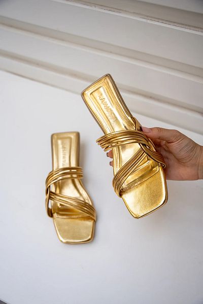 LAMİNTA Hero Gold 4cm - Women's Slippers with Special Heels and Stripe Detail