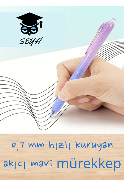 SEYFİKİRTASİYE 0,7 mm jel tükenmez kalem akıcı hızlı kuruyan mavi renk mürekkep WRİTECH amerikan marka Sessiz kalem