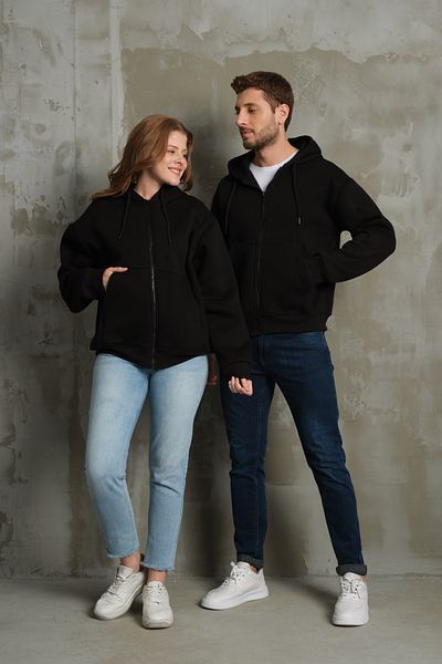 FASİON Unisex Basic Zippered Hooded Unprinted Plain 3 Thread Raised Inside Cotton Oversize Sweatshirt Cardigan