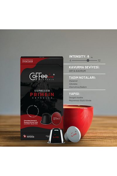 Coffeein Coffee Espresso Primein Aluminum Nespresso Compatible Coffee Capsule (10X10 Pack) Advantageous Package