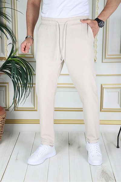 PHANTOM JEANS Μπεζ Slim Fit Ποιοτικό Παντελόνι - Lycra, ελαστικό κορδόνι, Double Leg School