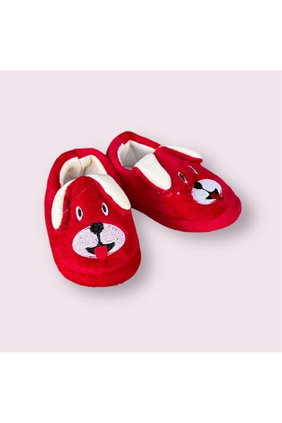 İpek Children's Slippers - Colorful, Dog Pattern, Plush Fluffy, Non-Slip Sole Home Shoes