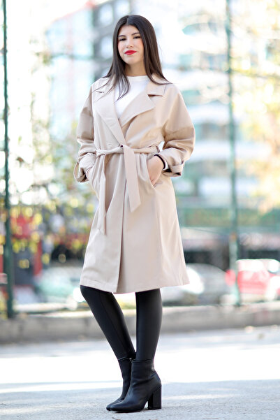 GİYSA Kadın Taş Kapri Kol Detaylı Trençkot - 9104