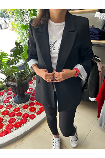 Marka Düğmesiz Kolları Katlamalı Geniş Kesim/Oversize Blazer Ceket