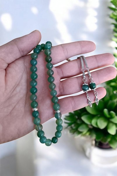 MGA DOĞAL TAŞ 33' Green Agate Rosary - Original Natural Stone, Colorfast - Men's Rosary