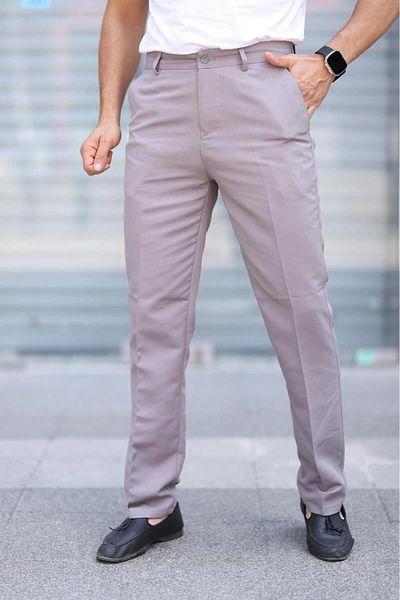 PHANTOM JEANS Μπεζ λινό Polyviscon Dad Παντελόνι - Classic Cut, Πλαϊνές τσέπες, Εποχιακό