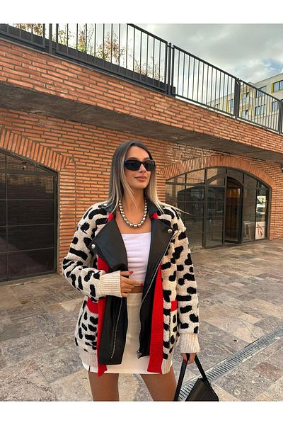Lady Pixie Jachetă leopard cu detalii din piele