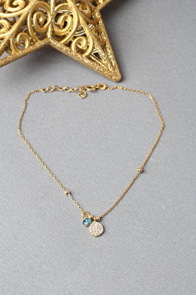 BY BARUN SİLVER Halhal Kadın Zirkon Taşlı Yuvarlak Nazar Boncuklu 925 Ayar Gü...