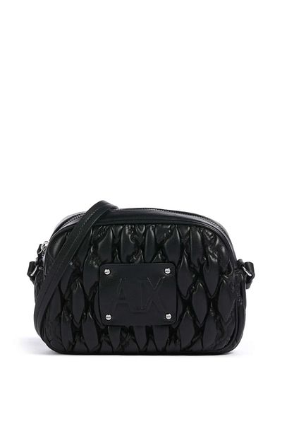 Armani Exchange Black Leather Shoulder Bag - Brand Logo, Knitted Pattern, Adjustable Strap 949194   4F795-00020