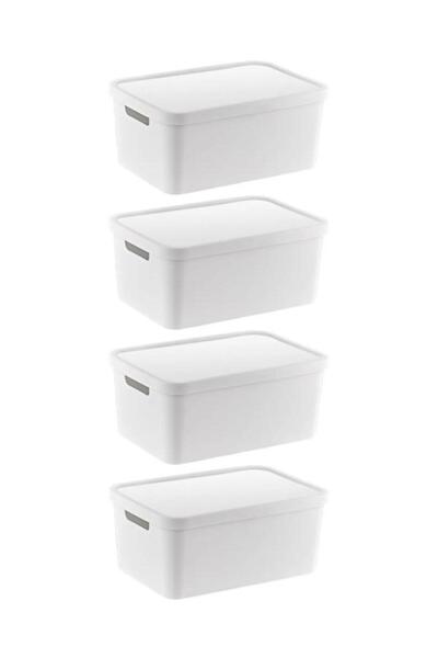 PANJI مجموعة من 4 صناديق ستافي بيضاء - متعددة الأغراض، مع غطاء، 4.5 لتر