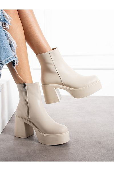 Alemdar Shoes Γυναικείες μπότες DONATA Cream με τακούνι