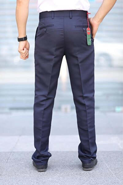 PHANTOM JEANS Navy Blue Seasonal Linen Daddy Trousers - Polyviscose Fabric with Side Pockets