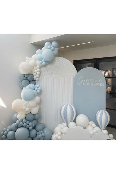 eğlencemarketi Storm Blue Macarons Baby Blue and White Balloon Chain 100 Pieces