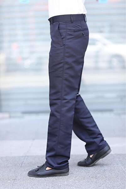 PHANTOM JEANS Navy Blue Seasonal Linen Daddy Trousers - Polyviscose Fabric with Side Pockets