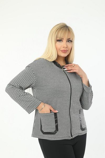 sinemisxxl Lycra Zipper Jacket with Checkered Leather Detailed Pockets