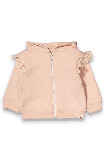 bebegen Baby Girl Powder Shoulders Scallop Detailed Hooded Cardigan
