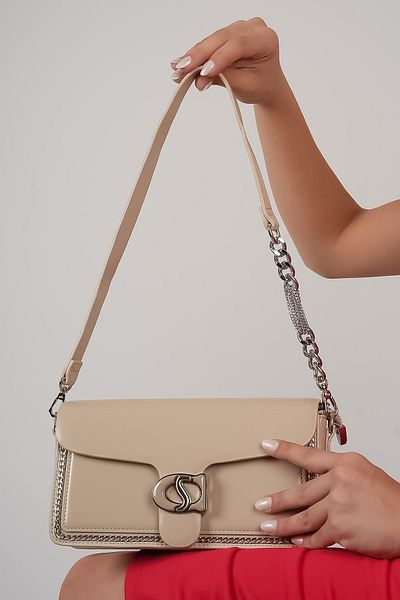 KRISTE BELL - Beige Leather Ds Buckle Crossbody Bag
