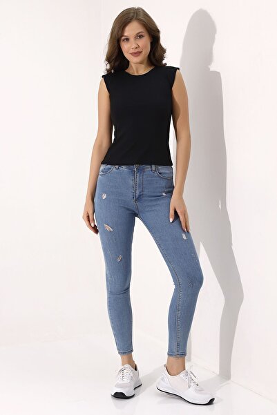 Şiir Shine Femei Negru Slim Fit O-Gât Manecă flexibilă Basic din bumbac pieptănat Bluză, tricou și tricou