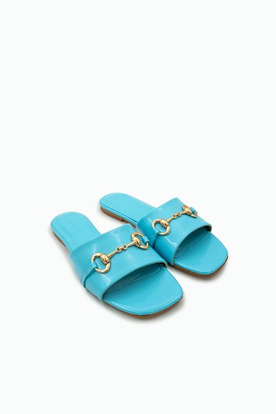 LAMİNTA Torry Baby Blue - Papuci de damă cu o singură curea cu cataramă