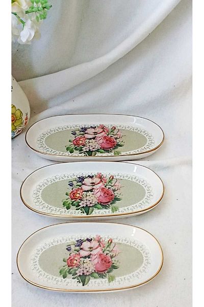 Ebruli Vintage Flower Bunch Decor 3-Piece Boat Plate Breakfast Presentation