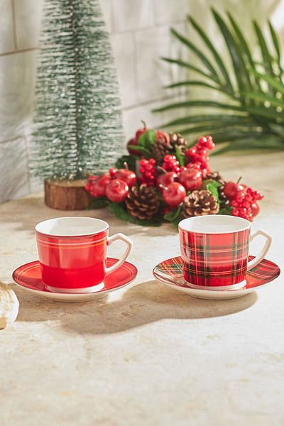 Karaca Plaid Coffee Cup Set for 2 People 80 ml