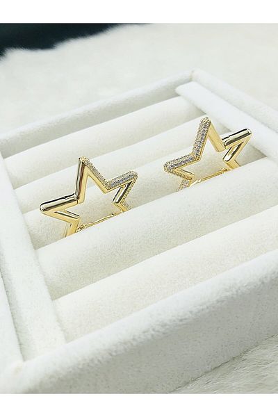DS DİAMONDSHOP Star Model Zircon Stone Earrings New Season Byk- 20241100026