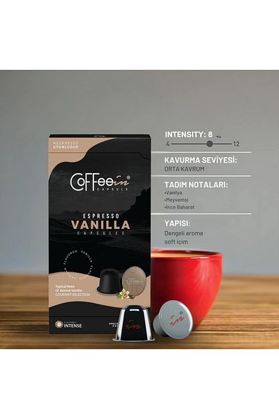 Coffeein Espresso Vanilla Aroma Aluminum Nespresso Capsule Coffee 10 Pcs (Nespresso Compatible)