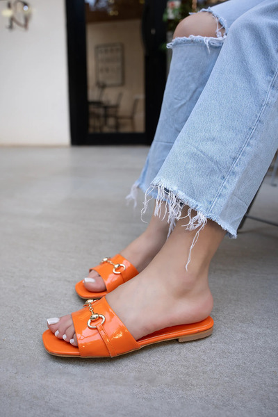 LAMİNTA Orange Buckle Torry Single Strip Women's Slippers