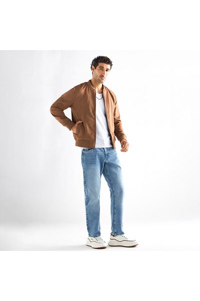 FAV Solid Bomber Jacket With Zip Closure And Pockets