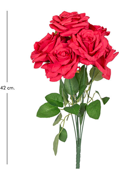 Herdekora Yapay Gül Buketi 7 Çiçekli Kırmızı 42 Cm.