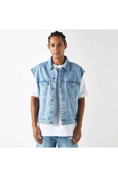 Lee Cooper Sleeveless Denim Jacket With Chest Pockets