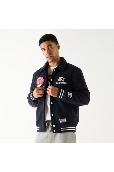 Starter Logo Detail Button Up Varsity Jacket With Long Sleeves