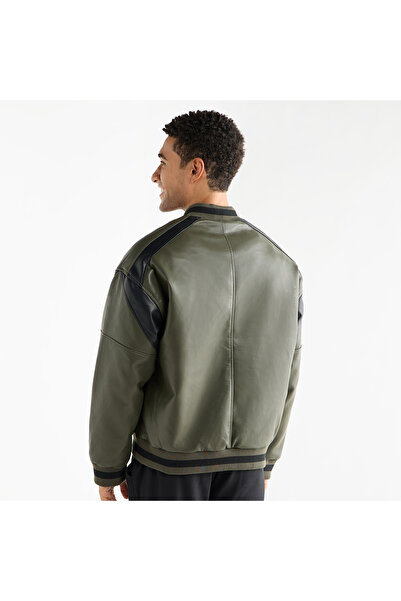 FAV Solid Bomber Jacket with Snap Button Closure