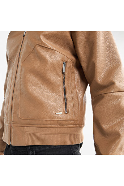 FAV Textured Bomber Jacket with Zip Closure and Pockets