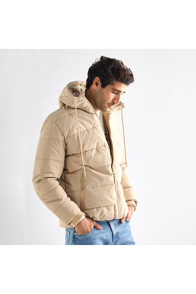 FAV Quilted Hooded Jacket With Pockets And Zip Closure