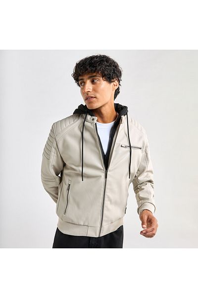 FAV Solid Bomber Jacket With Hood And Zip Closure