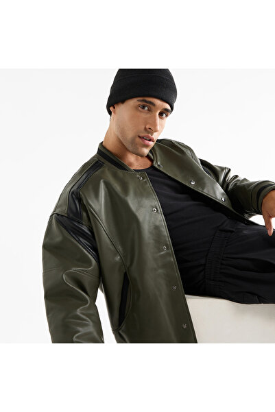 FAV Solid Bomber Jacket with Snap Button Closure