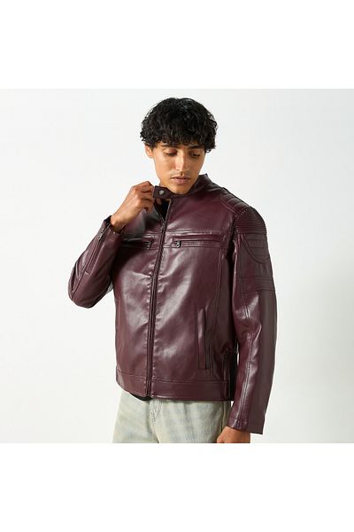 Lee Cooper Solid Zip Through Biker Jacket With Pockets