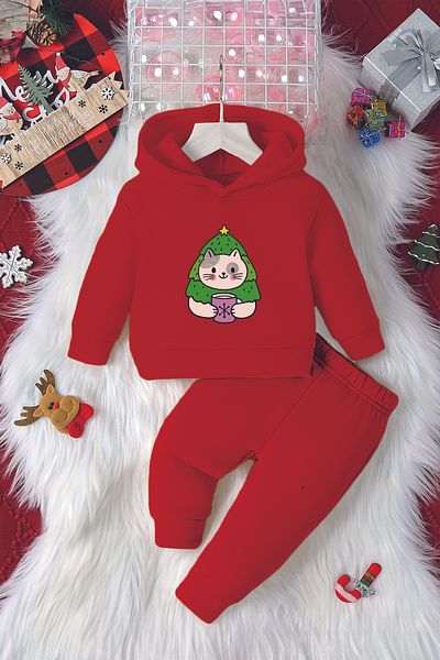 ADABEBEK Hooded New Year's Costume Kitten Printed 2-Piece Baby Set 23203