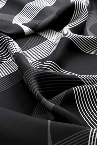 Bursa İpek Black Mobile Pattern Twill Silk Shawl
