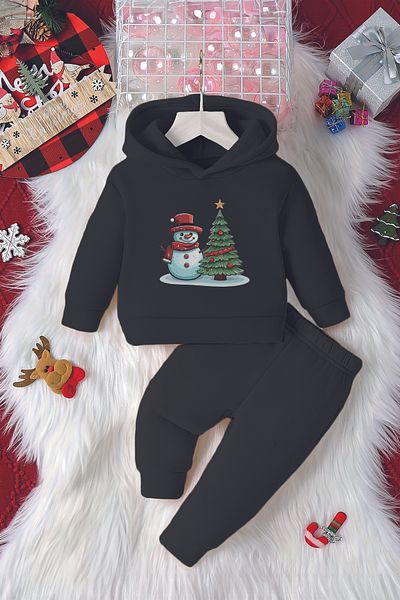 ADABEBEK Hooded Christmas Tree Snowman Printed Baby Set 23074