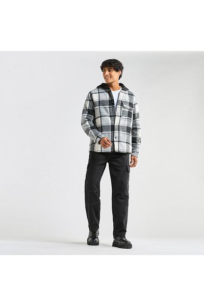 FAV Checked Hooded Shirt With Long Sleeves And Snap Button Closure