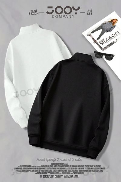 Jooy Company Суитшърт Brooklyn Jc с половин цип черно - бял комплект от 2 части за кампания